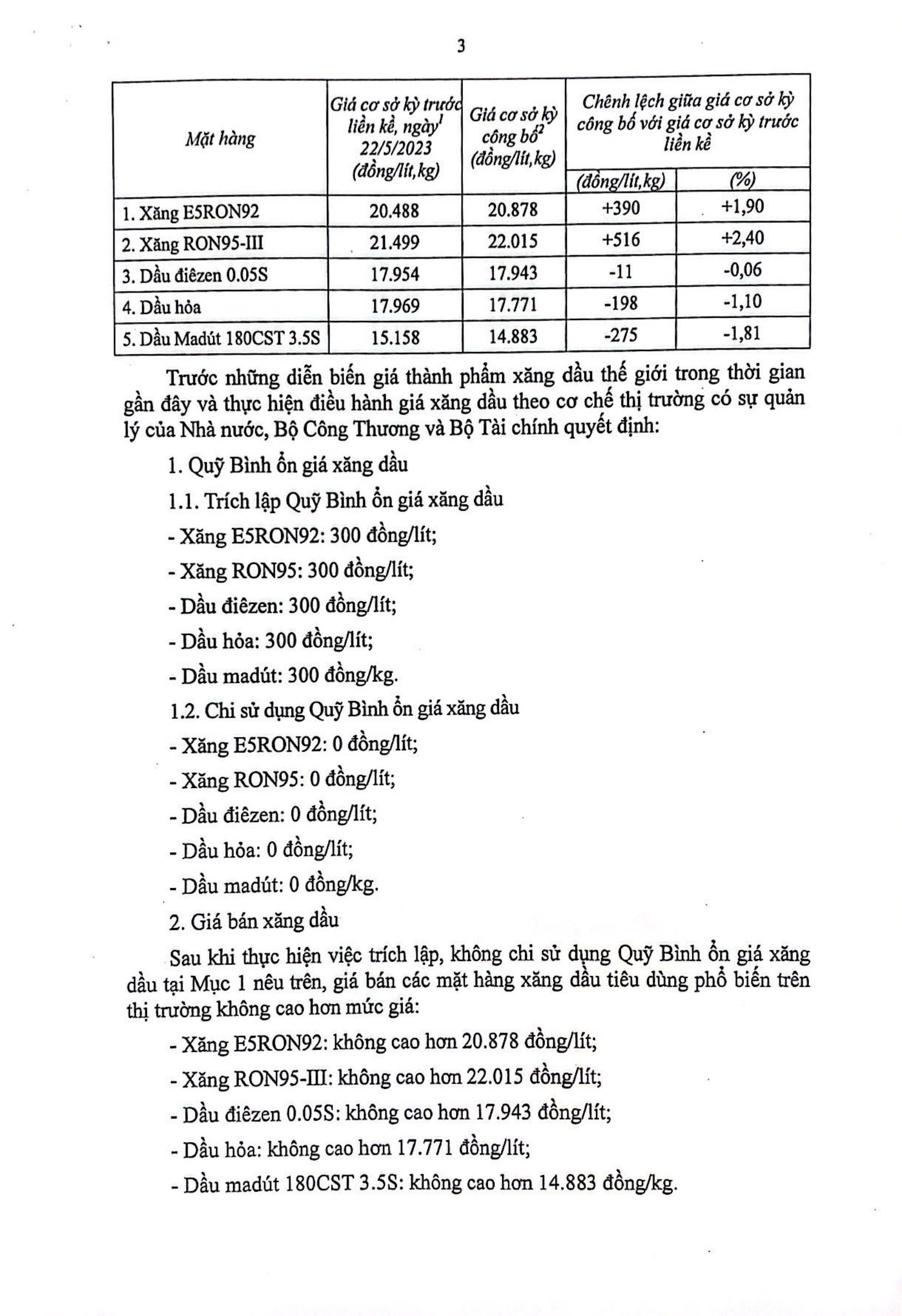 Văn bản số 3380/BCT-TTTN ngày 01.6.2023 về điều hành kinh doanh xăng ...